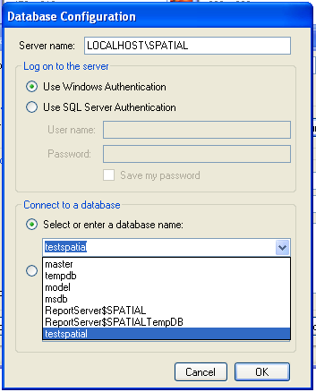 Shp2SQL connection dialog SQL Server 2008